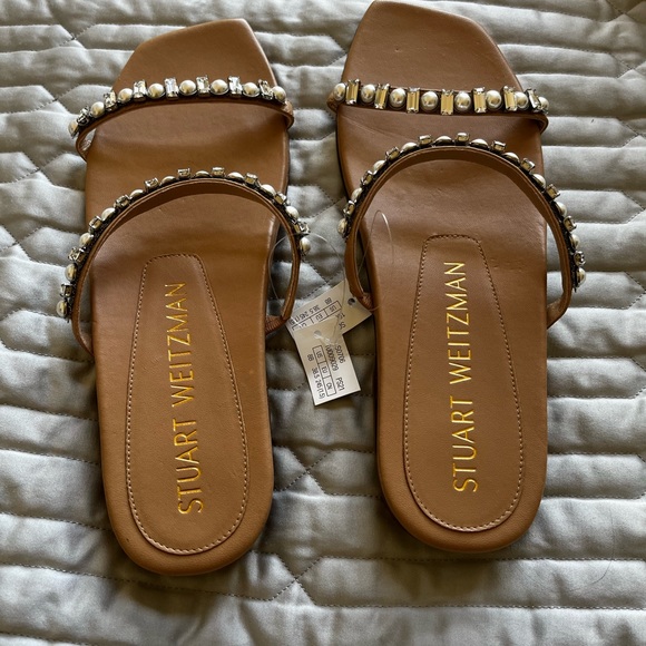 Stuart Weitzman Aleena Shine Flat Sandal NWT - Picture 2 of 6